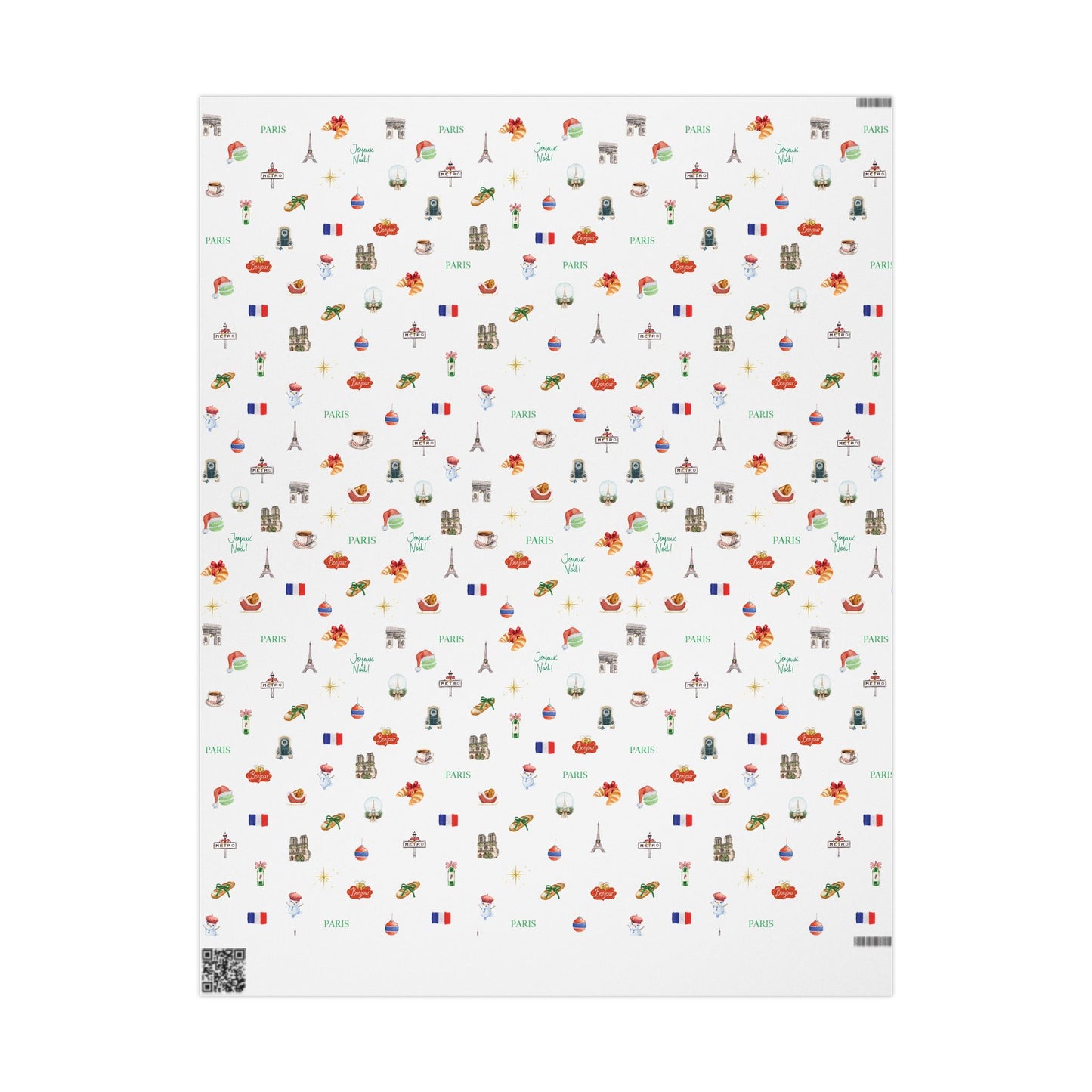 Paris France Themed Christmas Festive Whimsical Wrapping Paper For Holiday, Christmas Gifts