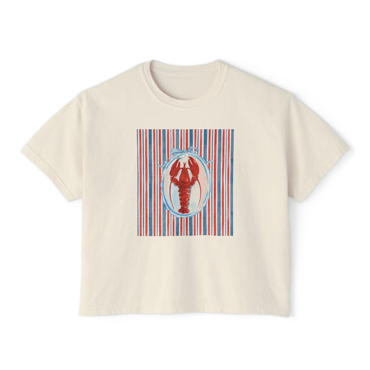 New England Lobster Vibe Boxy Graphic Tee, Nautical, Coastal Theme- Women's Relaxed Short Sleeve Fit T-Shirt