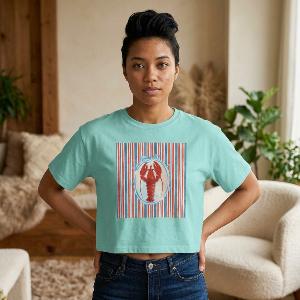 New England Lobster Boxy Graphic Tee, Nautical, Coastal Theme- Women's Relaxed Short Sleeve Fit T-Shirt