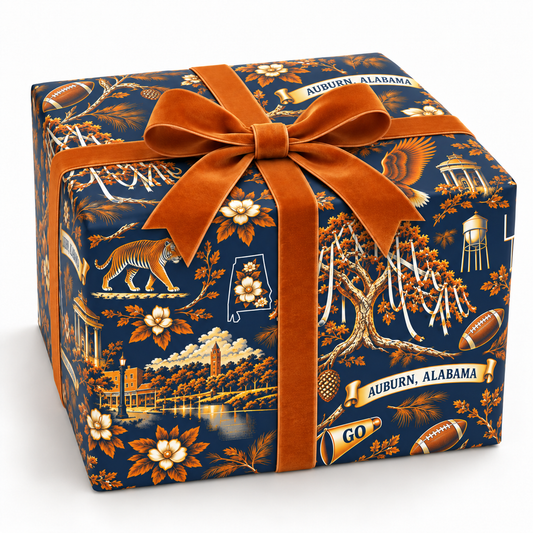 Auburn, Alabama Football Toile Wrapping Paper: Navy and Orange Gift Wrap