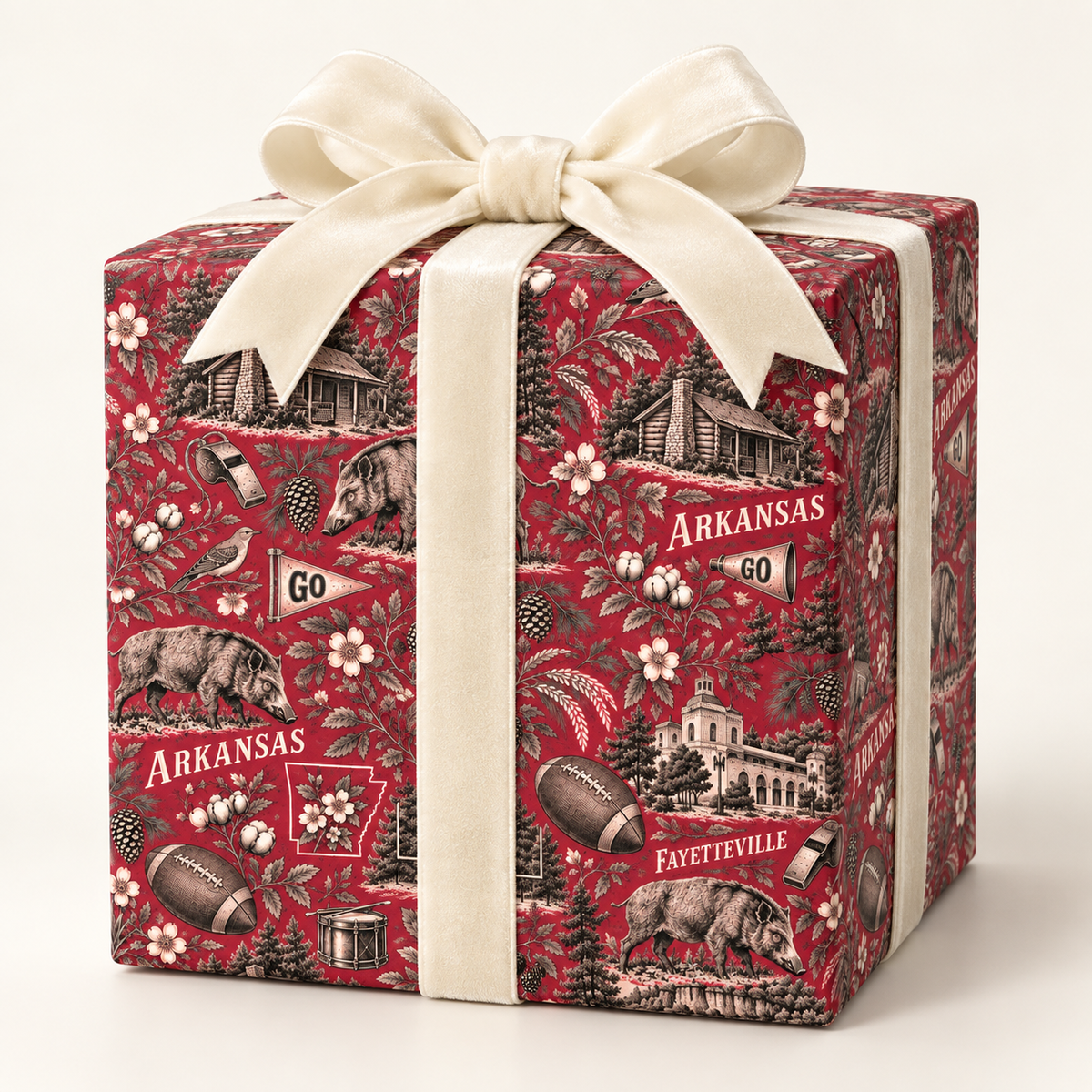 Fayetteville, Arkansas Football Toile Wrapping Paper: Red and White Gift Wrap