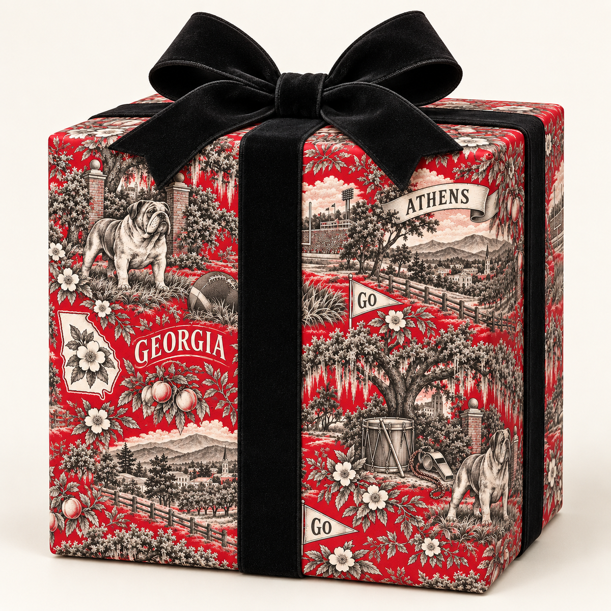 Athens, Georgia Football Toile Wrapping Paper: Red and Black Gift Wrap