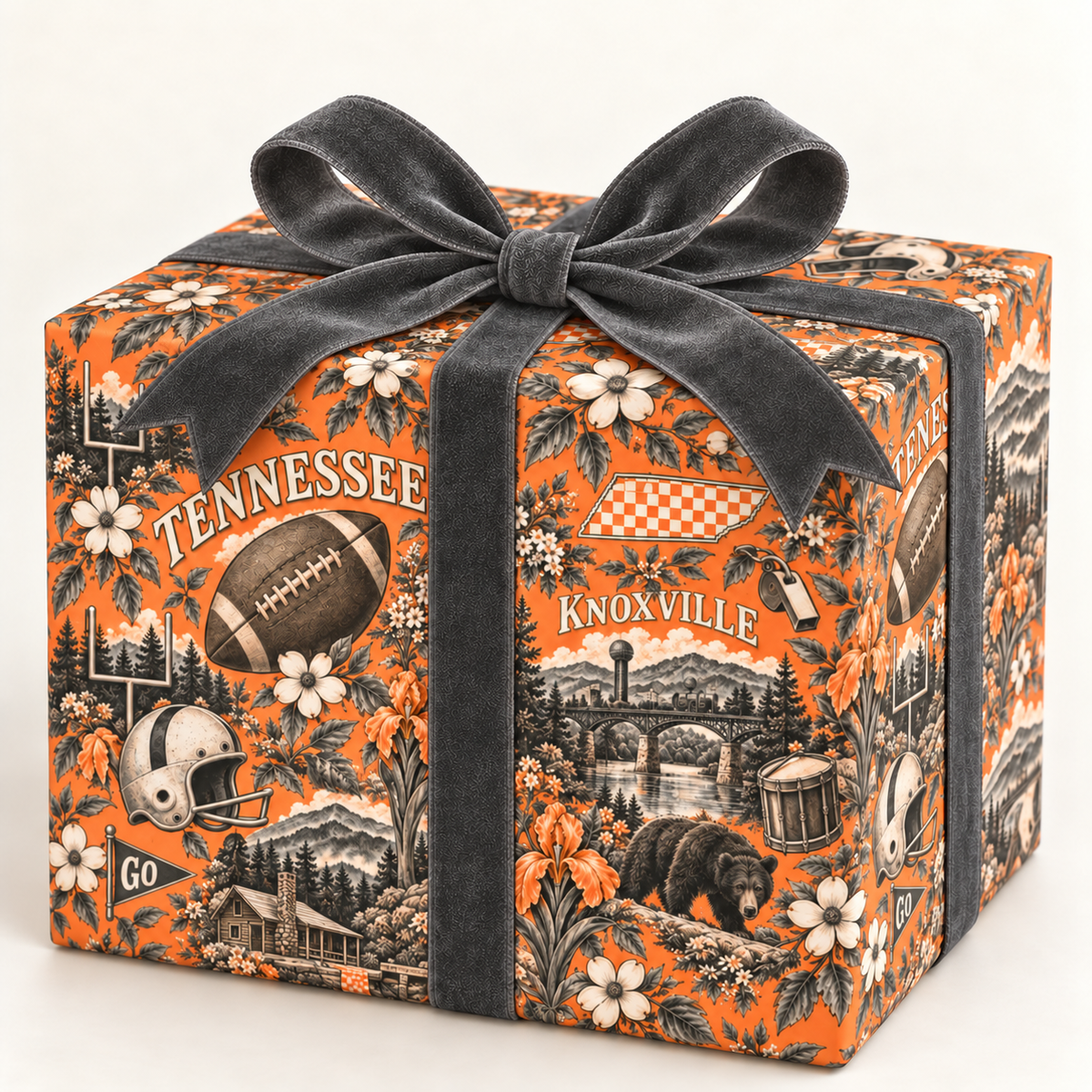 Knoxville, Tennessee Football Toile Wrapping Paper: Orange and White Gift Wrap