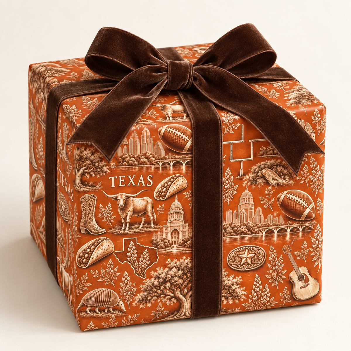 Austin, Texas Football Toile Wrapping Paper: Burnt Orange and White Gift Wrap