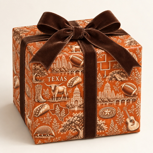 Austin, Texas Football Toile Wrapping Paper: Burnt Orange and White Gift Wrap