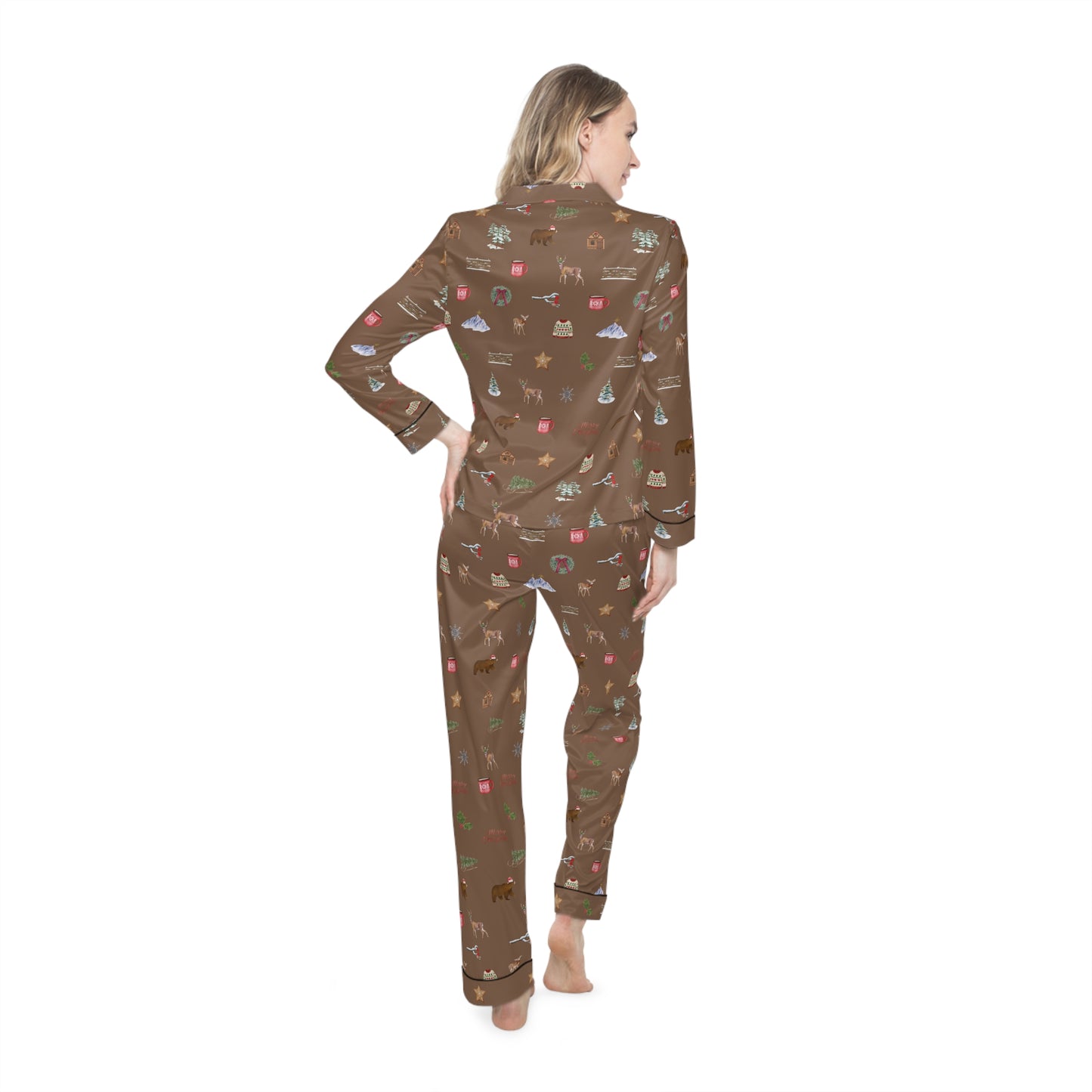 Mountain Christmas Holidays Brown Women's Satin Pajamas
