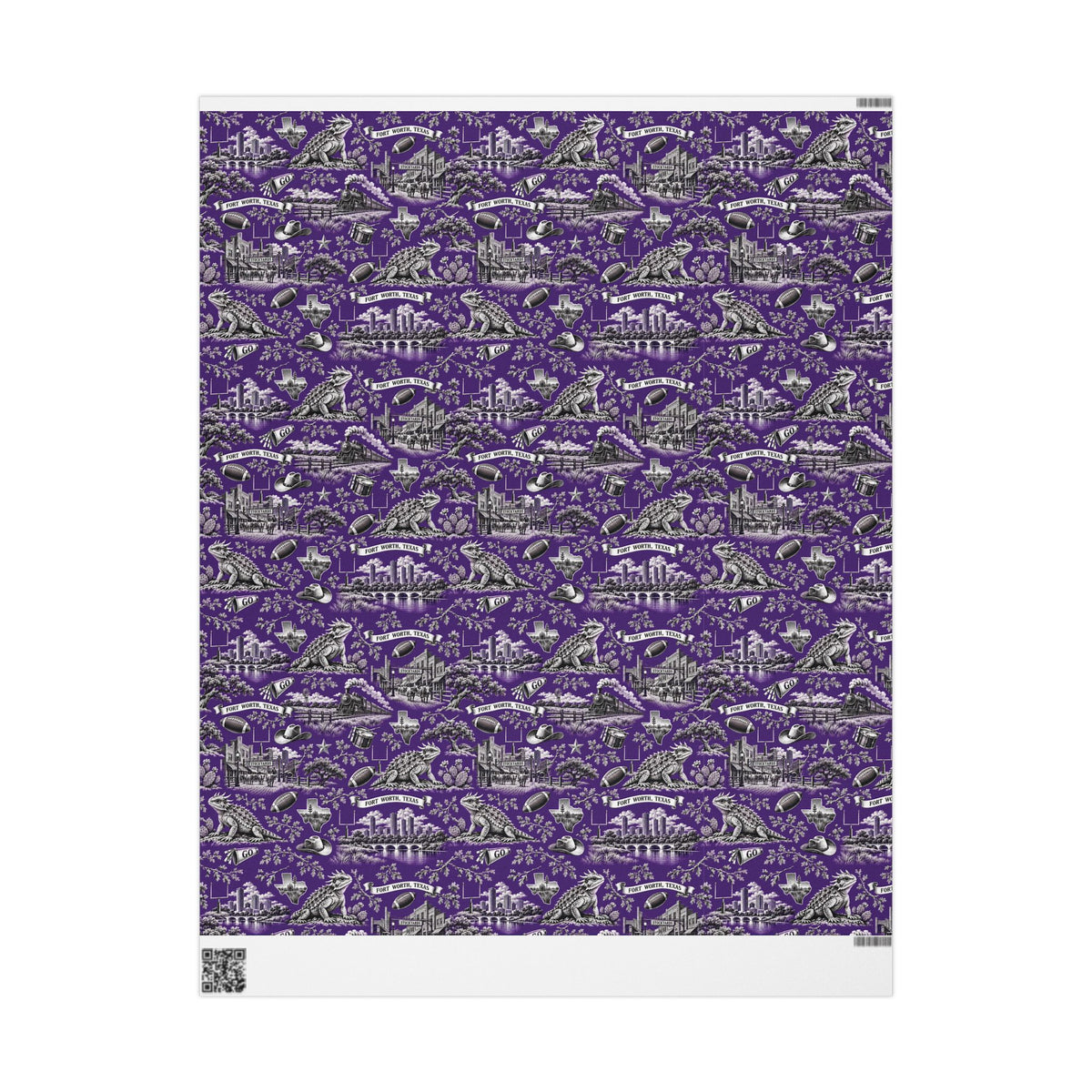 Fort Worth, Texas Football Toile Wrapping Paper: Purple and White Gift Wrap