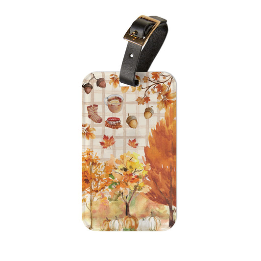 Fall Vibes Leaves and Pumpkin Travel Luggage Tag - Perfect for Fall, Cozy Travel- Autumn Gift, Wanderlust Essentials