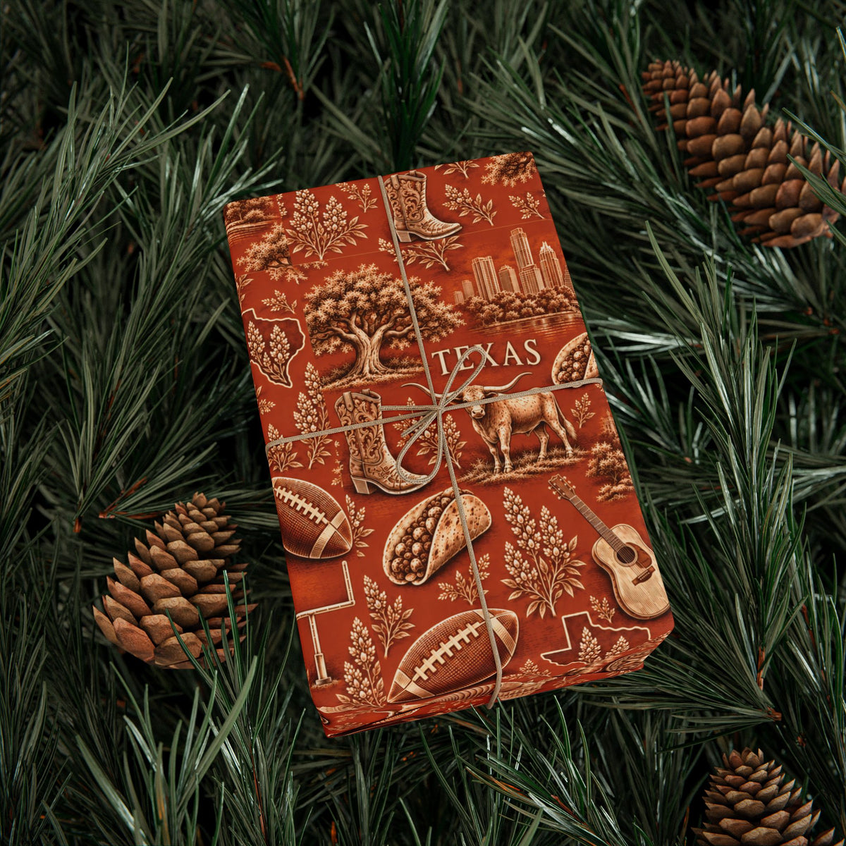 Austin, Texas Football Toile Wrapping Paper: Burnt Orange and White Gift Wrap