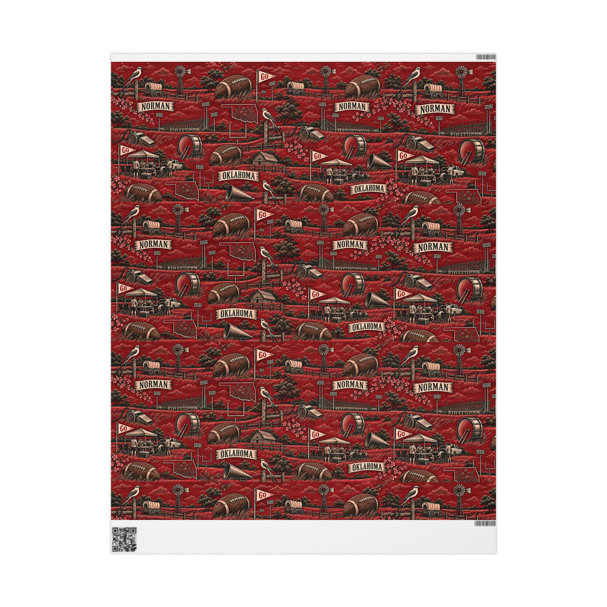 Norman, Oklahoma Football Toile Wrapping Paper: Crimson and Cream Gift Wrap