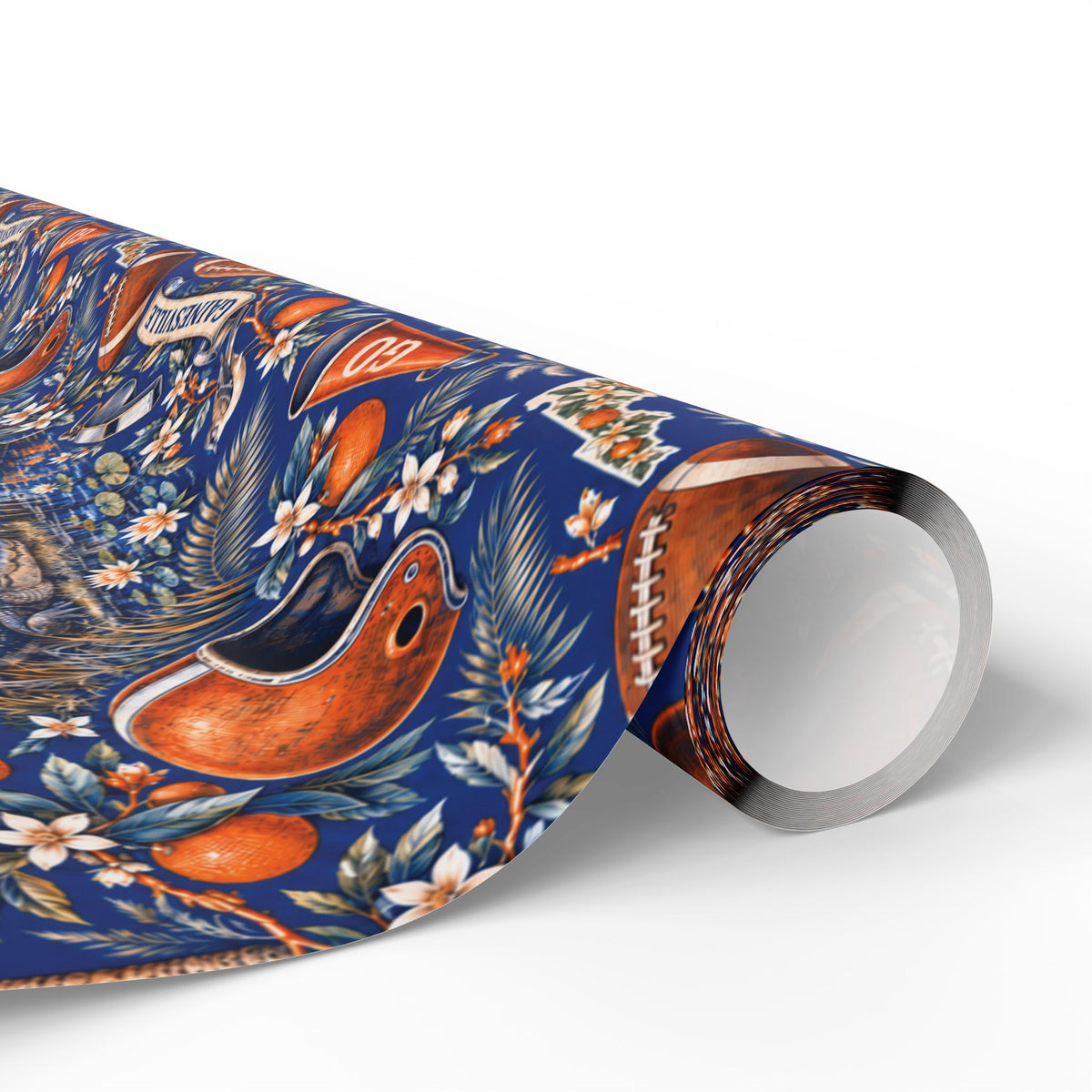 Gainesville, Florida Football Toile Wrapping Paper: Blue and Orange Gift Wrap