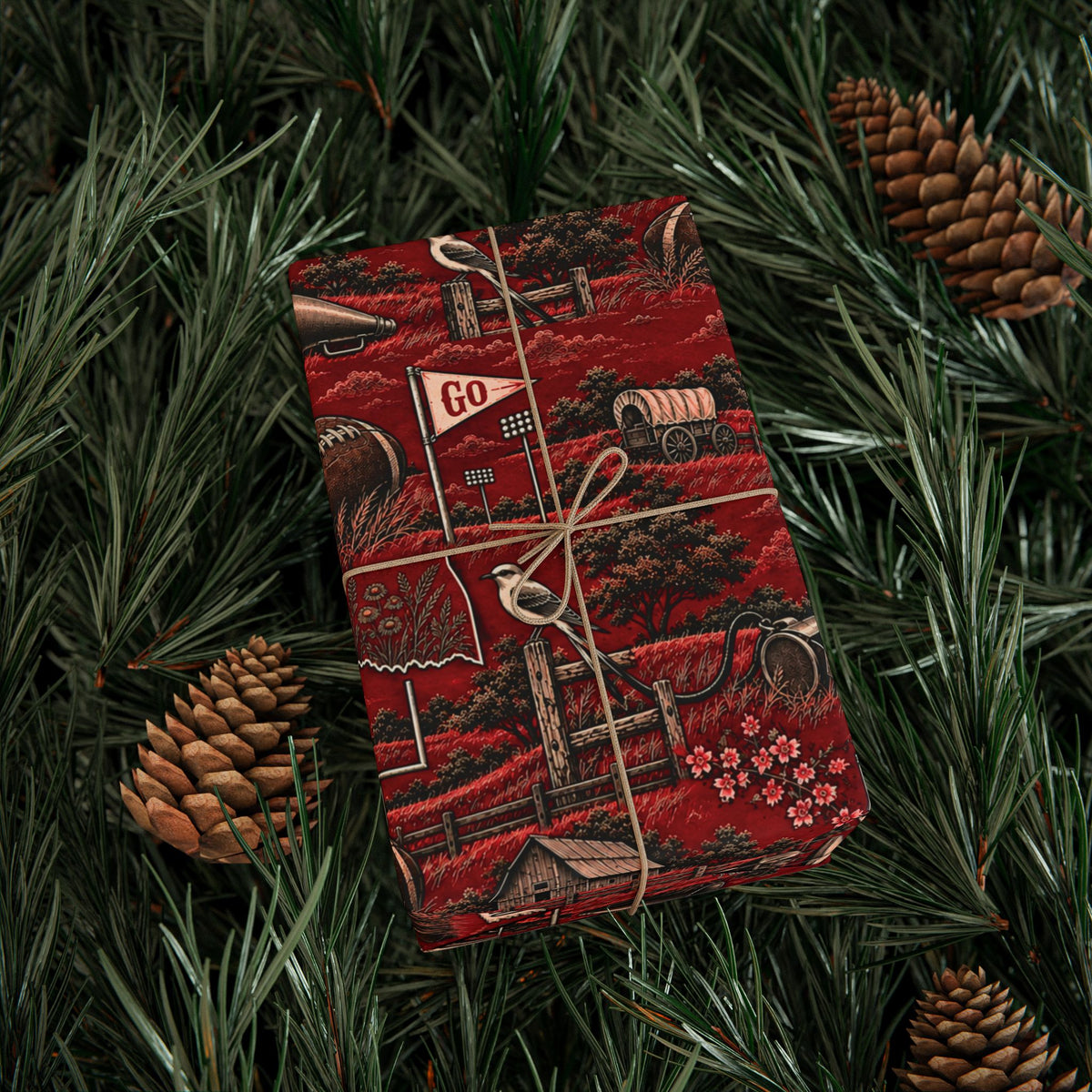 Norman, Oklahoma Football Toile Wrapping Paper: Crimson and Cream Gift Wrap