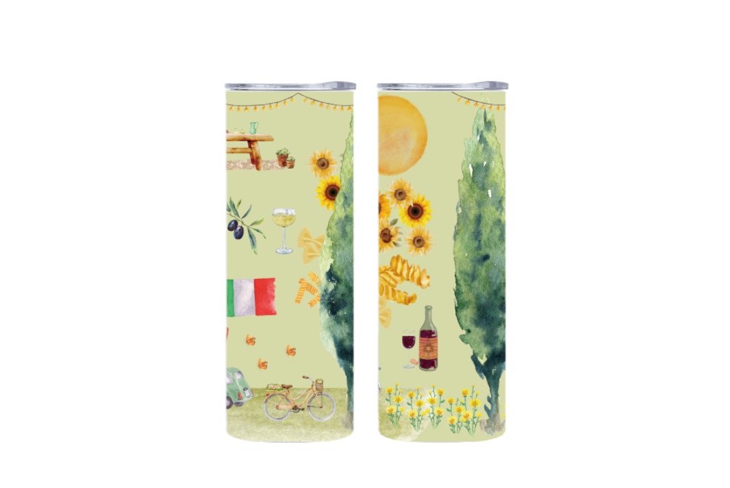 Four Destination Designs! Euro Summer Skinny Tumbler, 20oz Travel Cup, Water Bottle with Straw