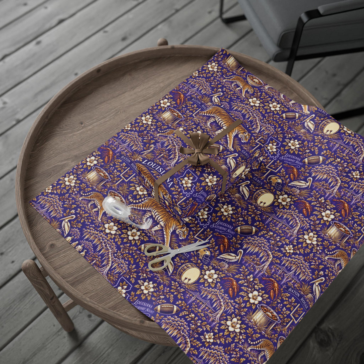Baton Rouge, Louisiana Football Toile Wrapping Paper: Purple and Gold Gift Wrap