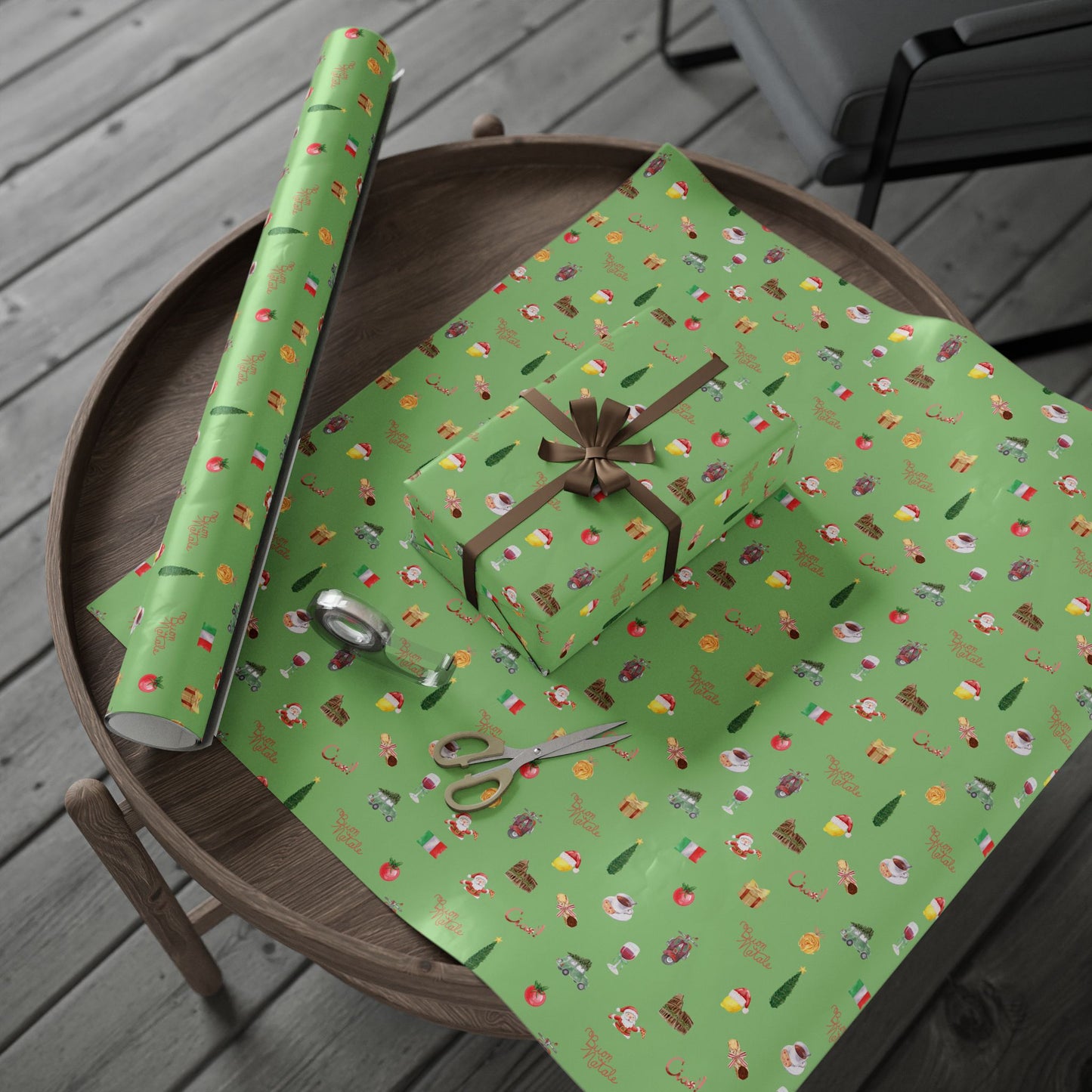 Italian Themed Christmas Festive Whimsical Wrapping Paper For Holiday, Christmas Gifts