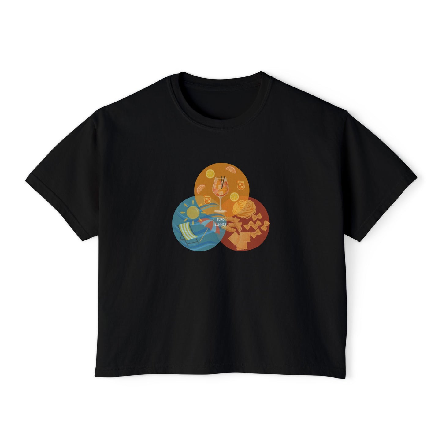 Euro Summer Venn Diagram Boxy Graphic Tee,  Summer Italian Travel Theme- Women's Relaxed Short Sleeve Fit T-Shirt
