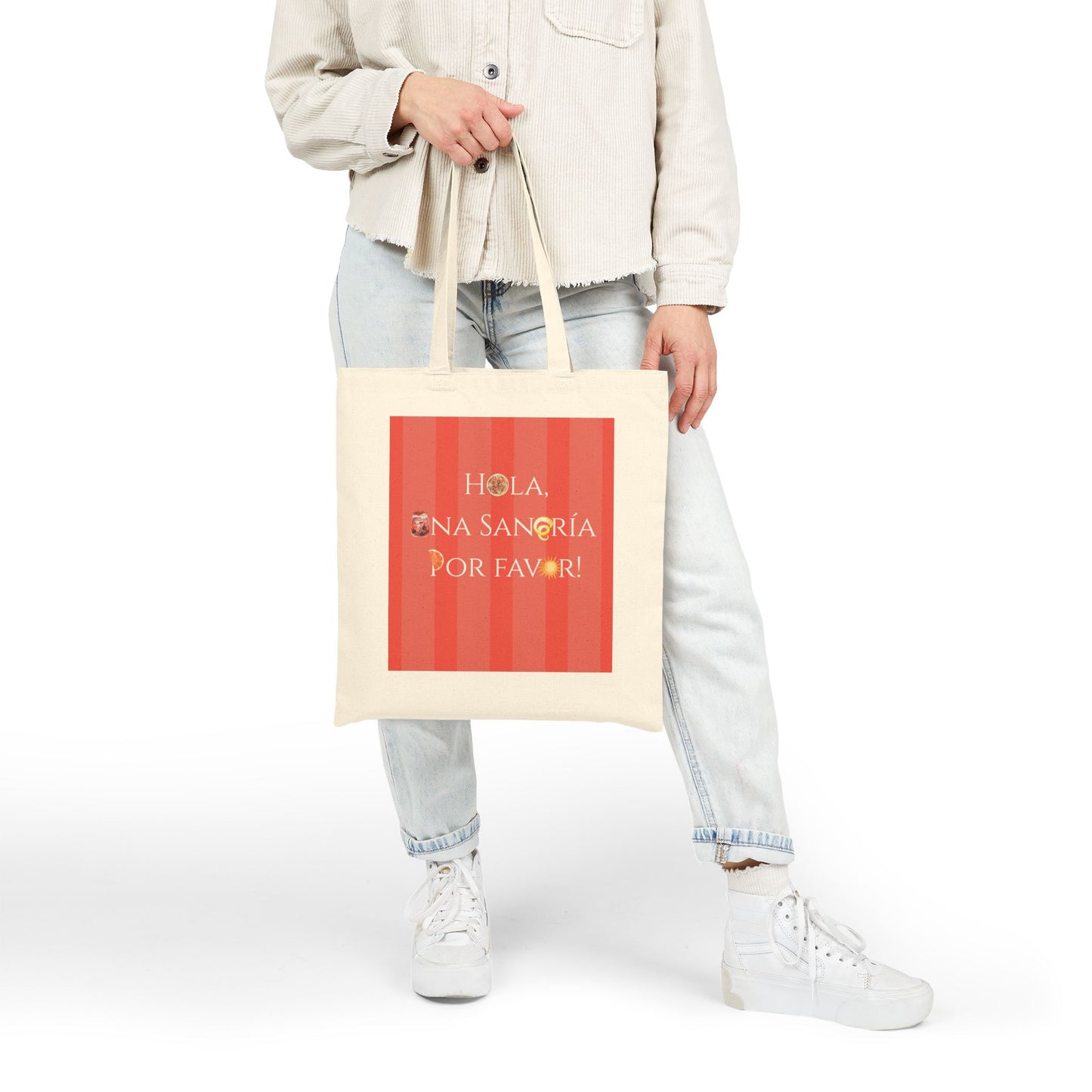 Spanish Words Cotton Canvas Travel Summer Graphic Tote Bag for Spain and Sangría Lovers