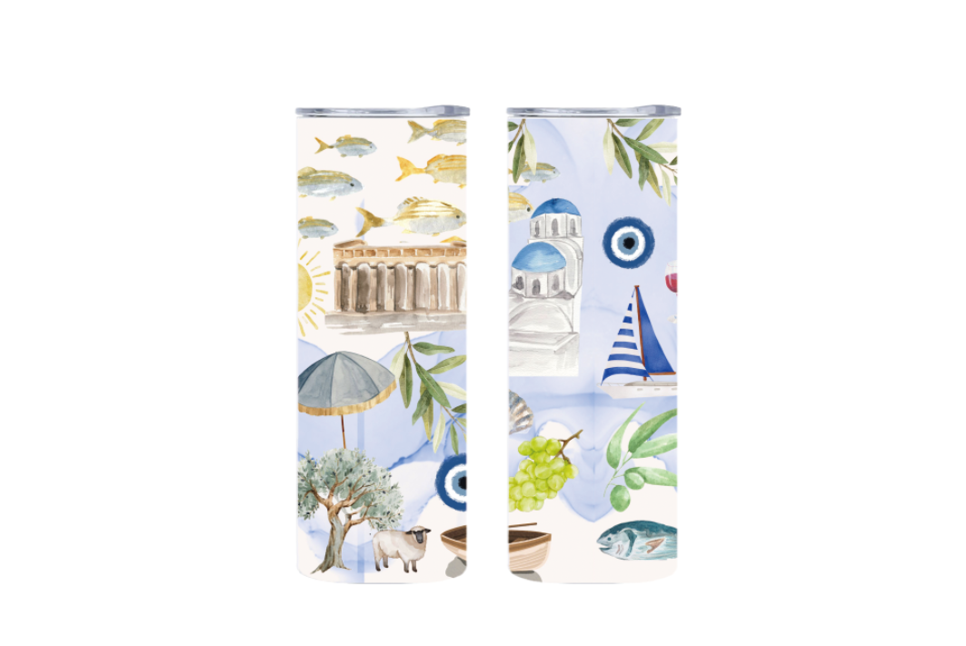Four Destination Designs! Euro Summer Skinny Tumbler, 20oz Travel Cup, Water Bottle with Straw