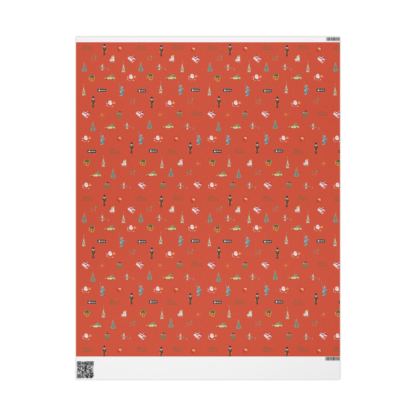 New York City Themed Red Christmas Festive Whimsical Wrapping Paper For Holiday, Christmas Gifts