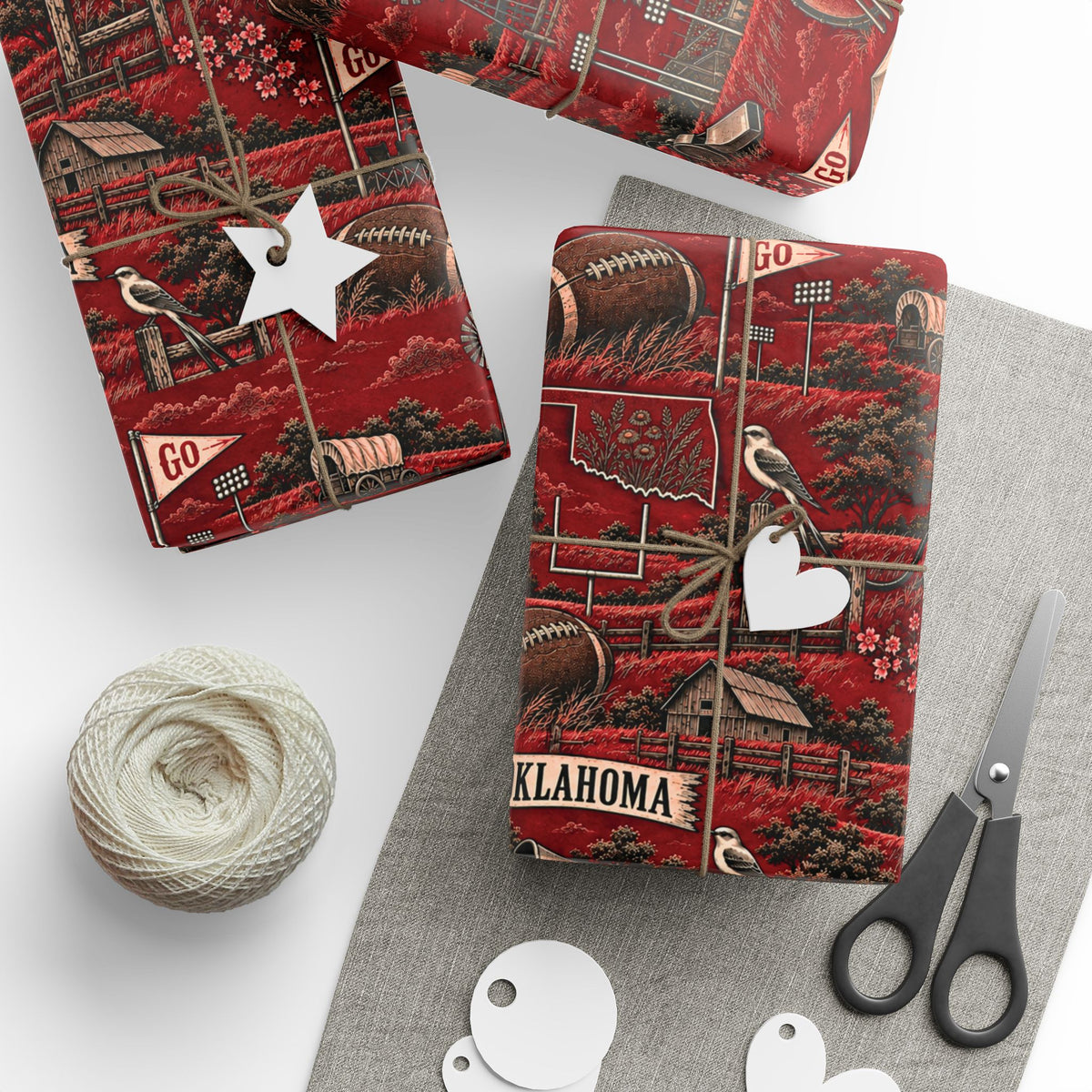 Norman, Oklahoma Football Toile Wrapping Paper: Crimson and Cream Gift Wrap