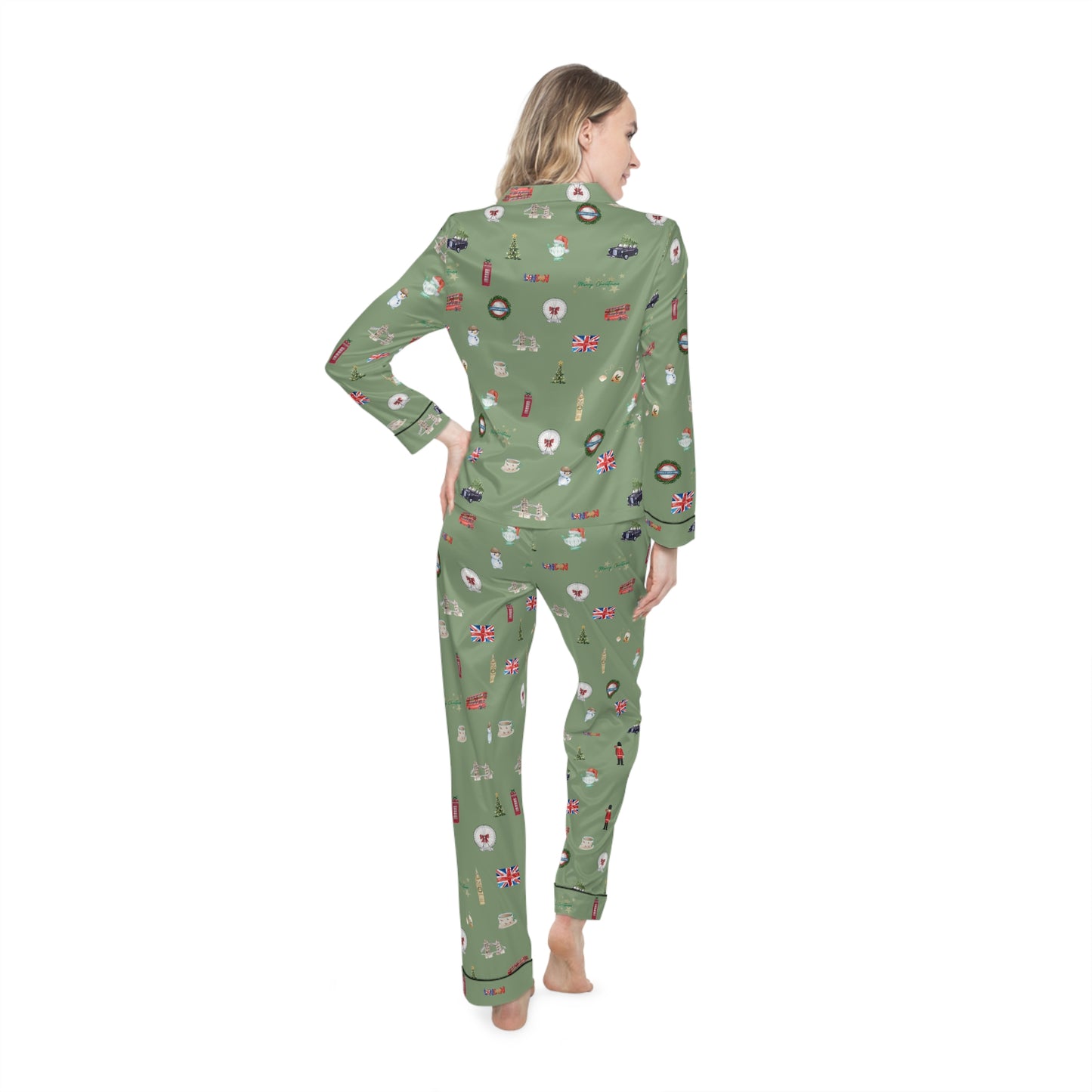 London Christmas Green Holidays Women's Satin Pajamas