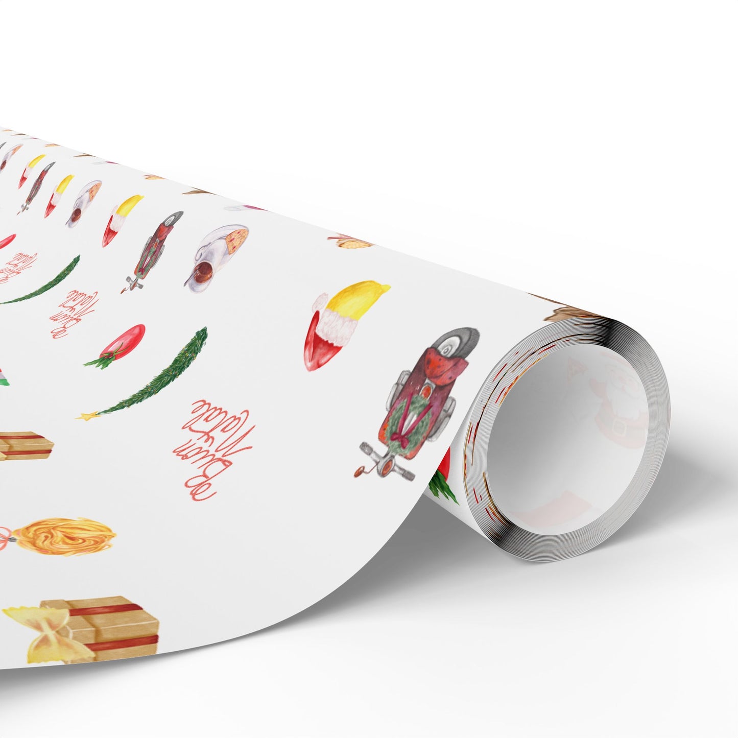Italian Themed Christmas Festive Whimsical Wrapping Paper For Holiday, Christmas Gifts and Presents