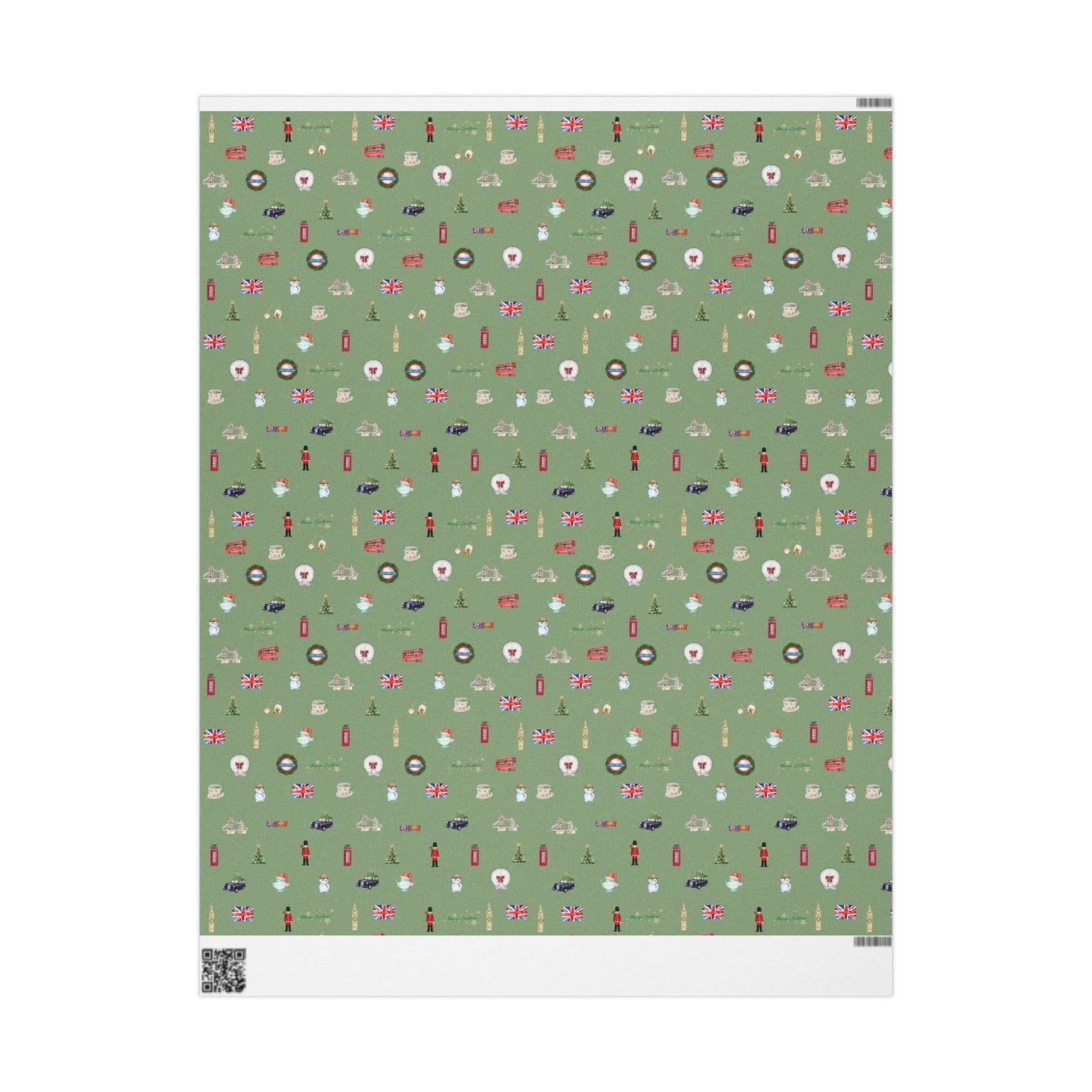 London Themed Green Christmas Festive Whimsical Wrapping Paper For Holiday, Christmas Gifts