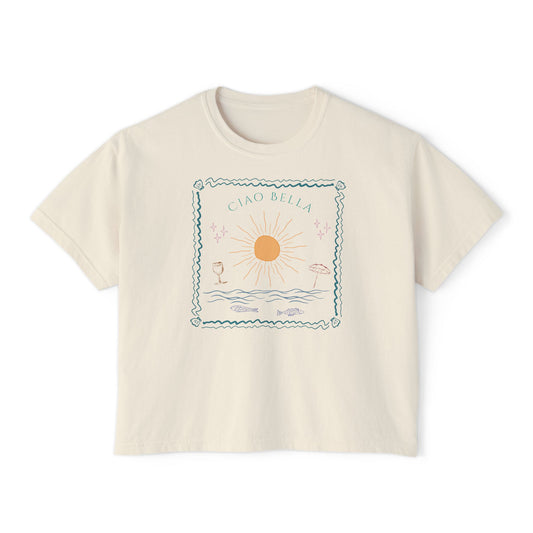 Ciao Bella Boxy Graphic Tee,  Summer Italian Travel Theme- Women's Relaxed Short Sleeve Fit T-Shirt