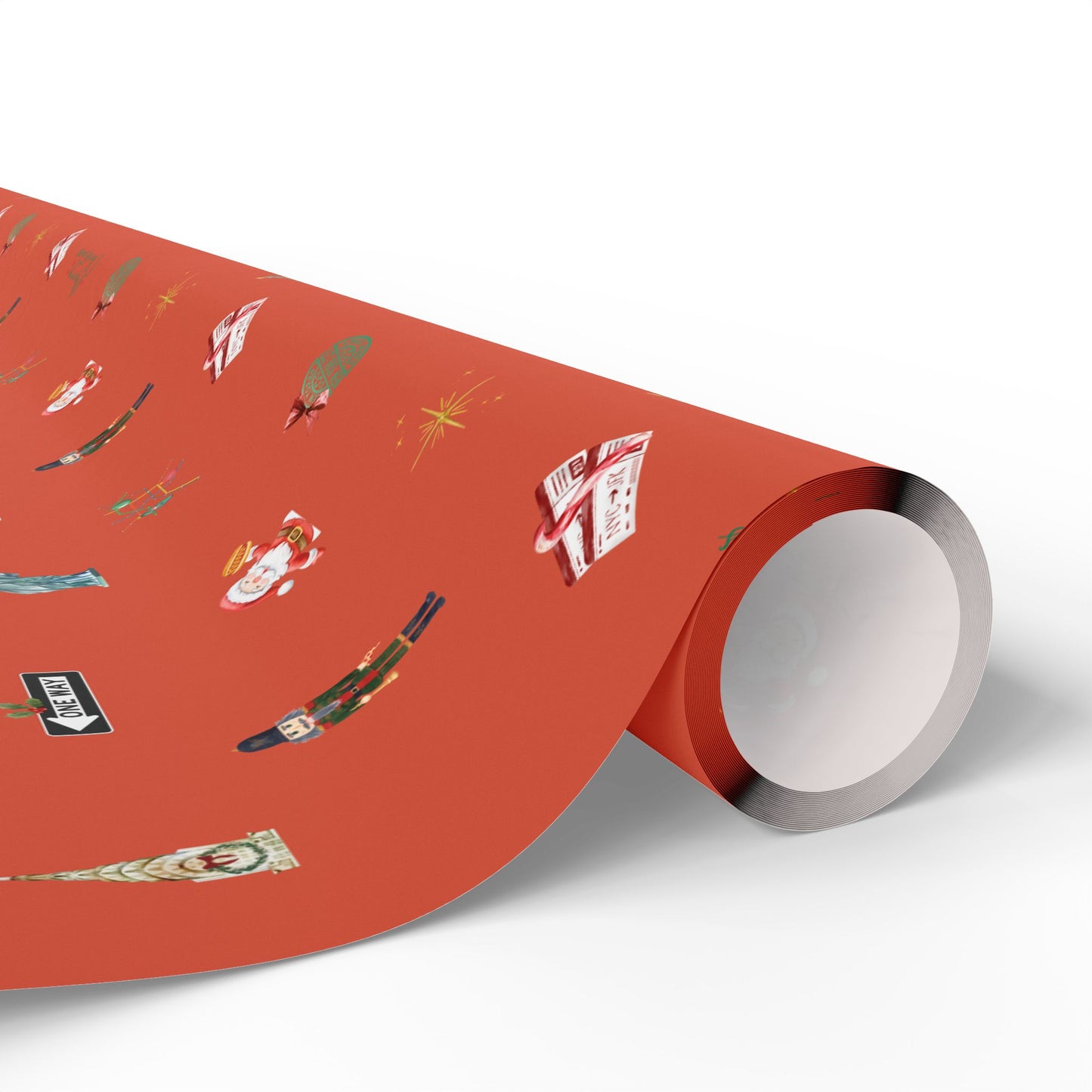 New York City Themed Red Christmas Festive Whimsical Wrapping Paper For Holiday, Christmas Gifts