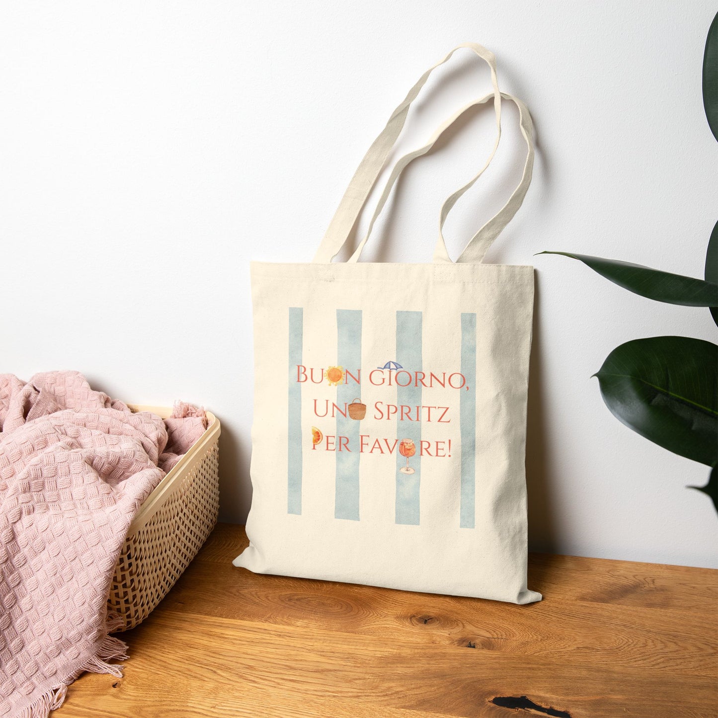 Italian Words Cotton Canvas Travel Summer Graphic Tote Bag for Italy and Spritz Lovers