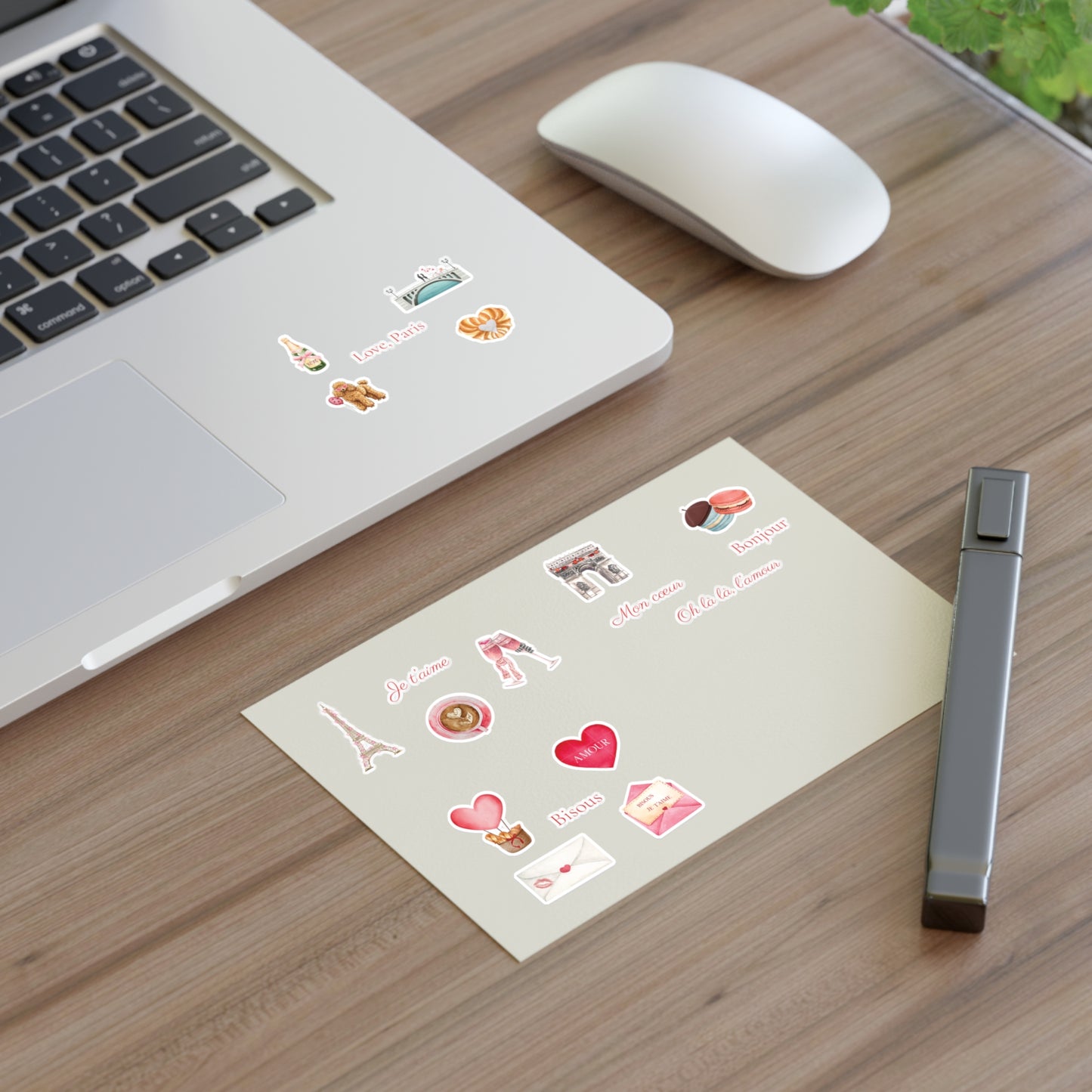 Valentine's Day in Paris Sticker Sheet Pink & Red | Eiffel Tower, Arc de Triomphe, Macarons, Champagne