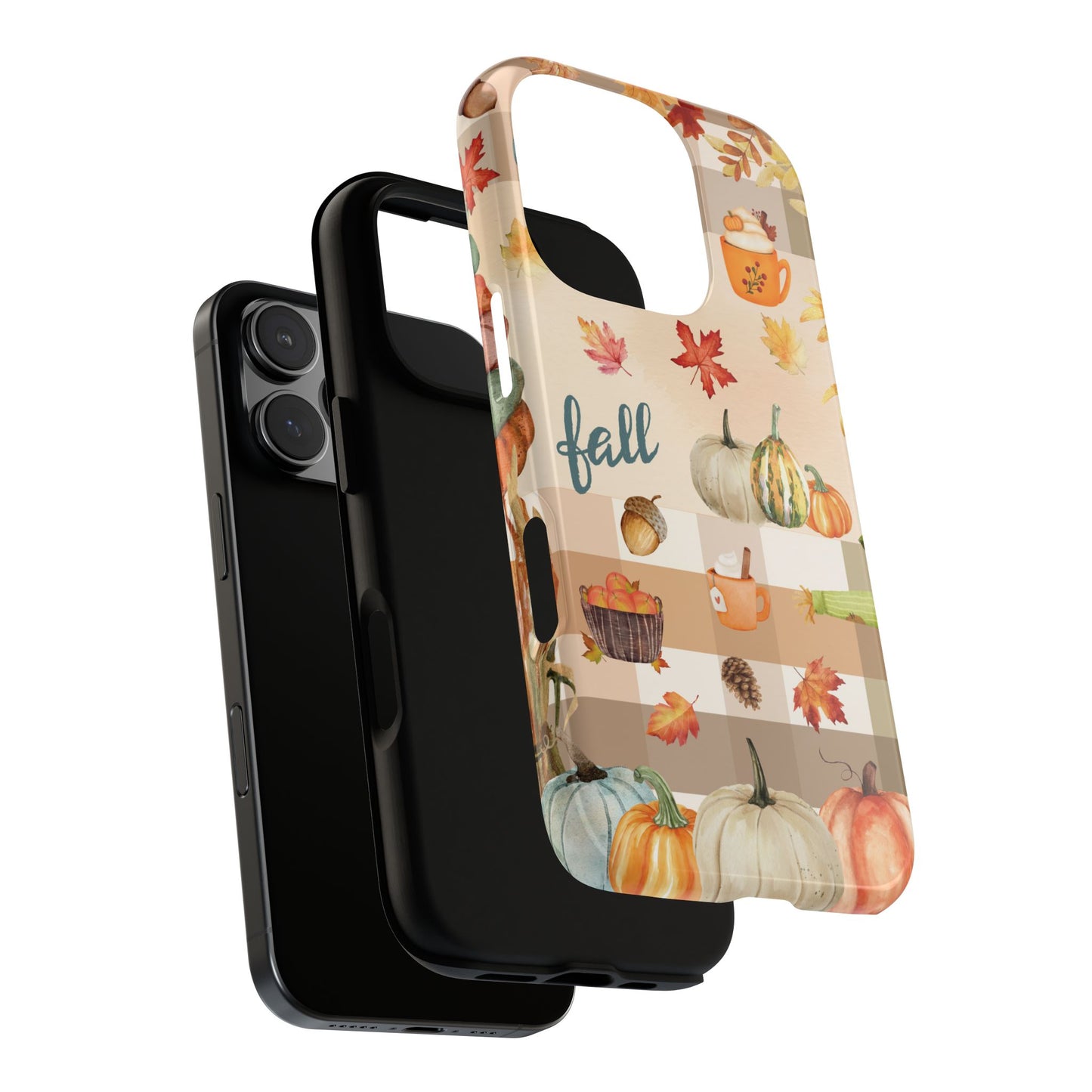 Fall Theme Phone Case, Autumn Vibes, Fall Leaves and Pumpkin Scene, Colorful Tough Case Phone Cover