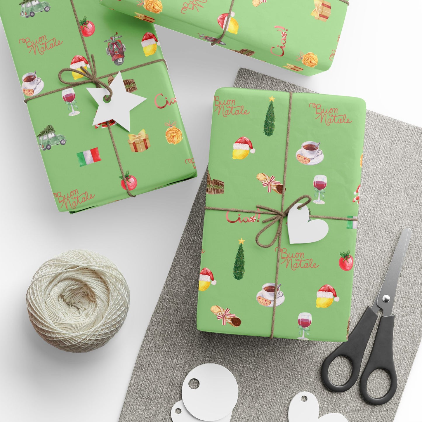 Italian Themed Christmas Festive Whimsical Wrapping Paper For Holiday, Christmas Gifts