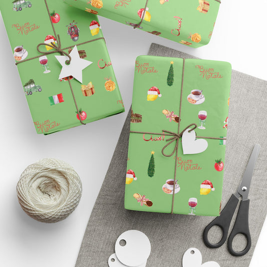Italian Themed Christmas Festive Whimsical Wrapping Paper For Holiday, Christmas Gifts