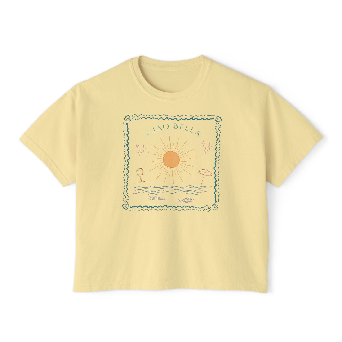 Ciao Bella Boxy Graphic Tee,  Summer Italian Travel Theme- Women's Relaxed Short Sleeve Fit T-Shirt