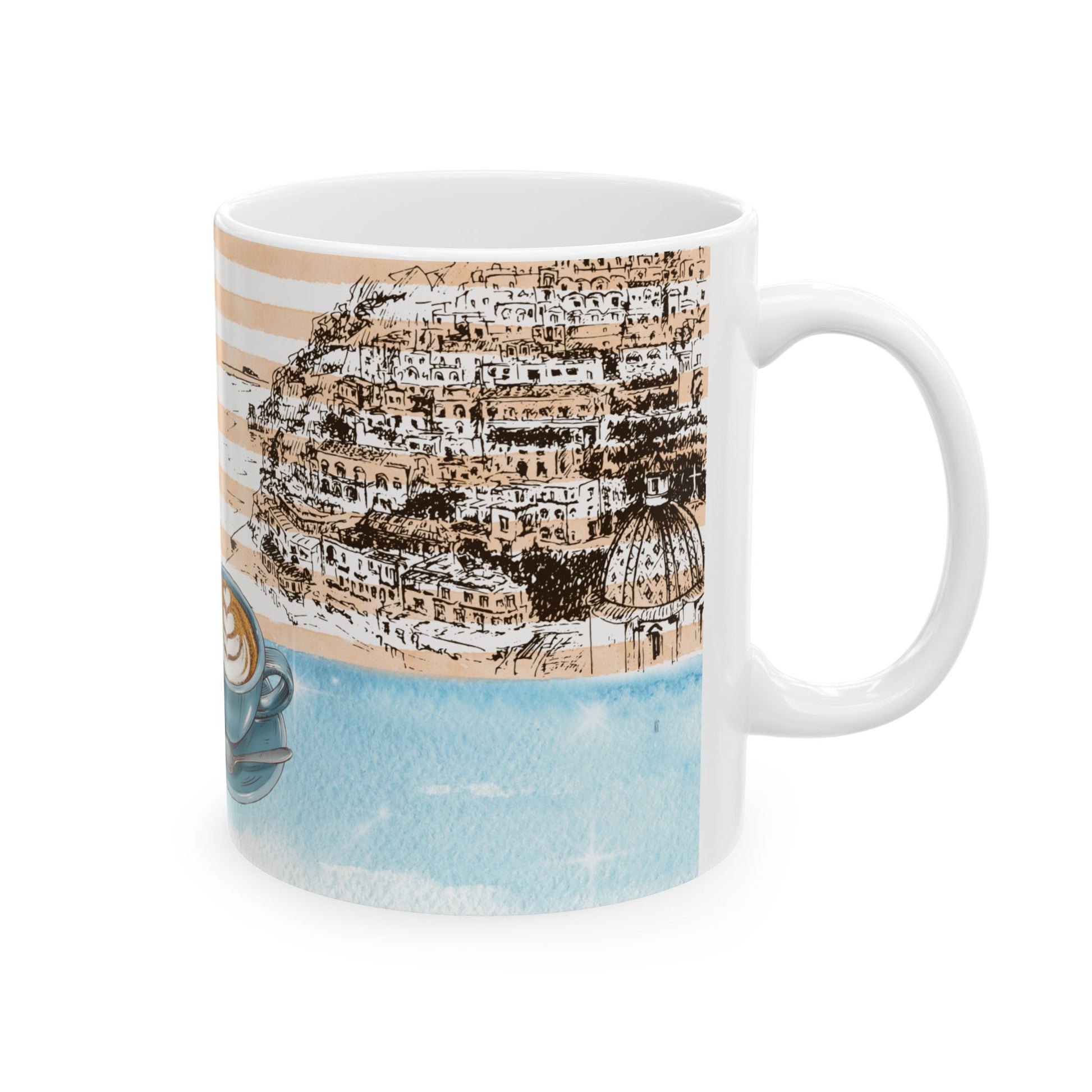 Mug with a design of a Amalfi e on a white background