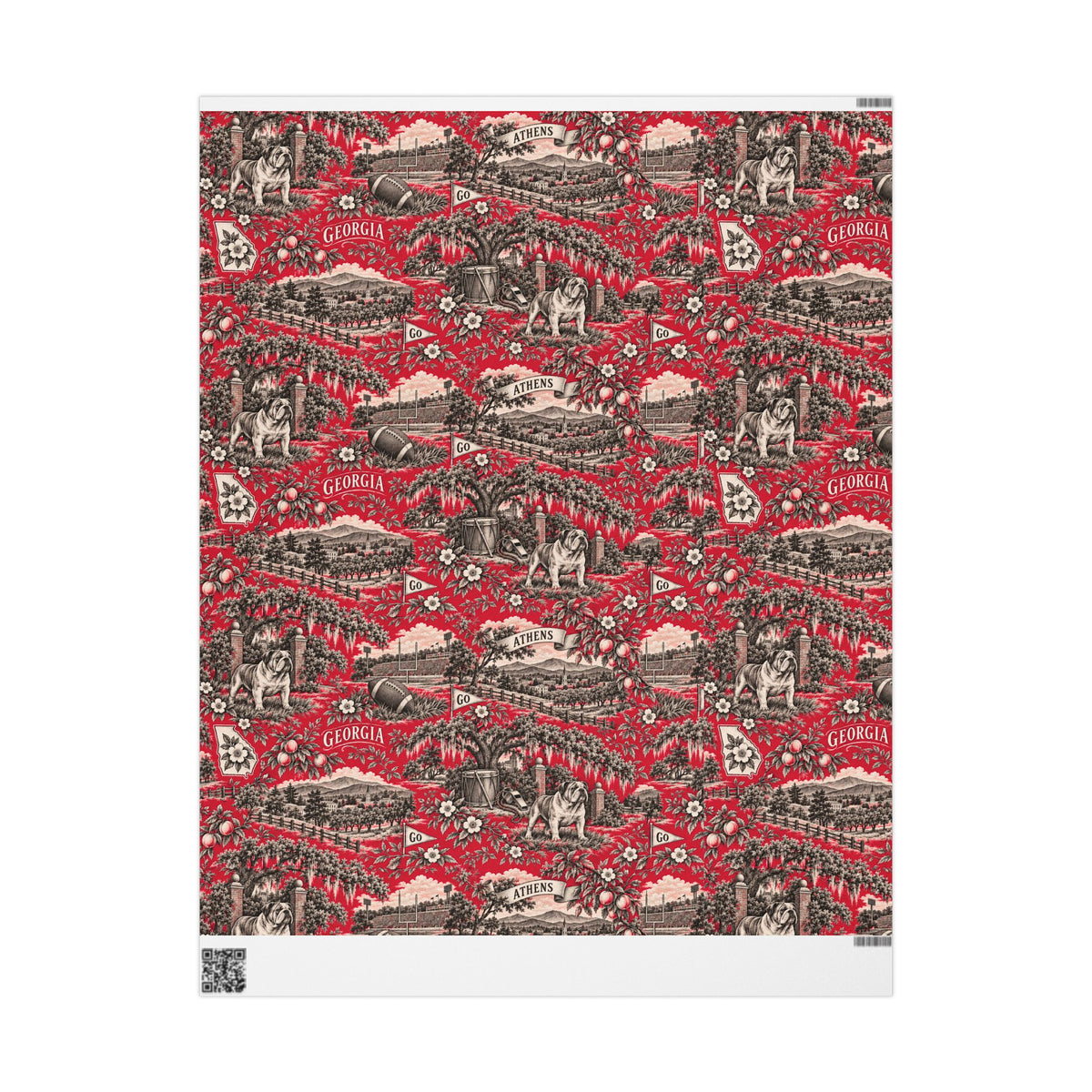 Athens, Georgia Football Toile Wrapping Paper: Red and Black Gift Wrap