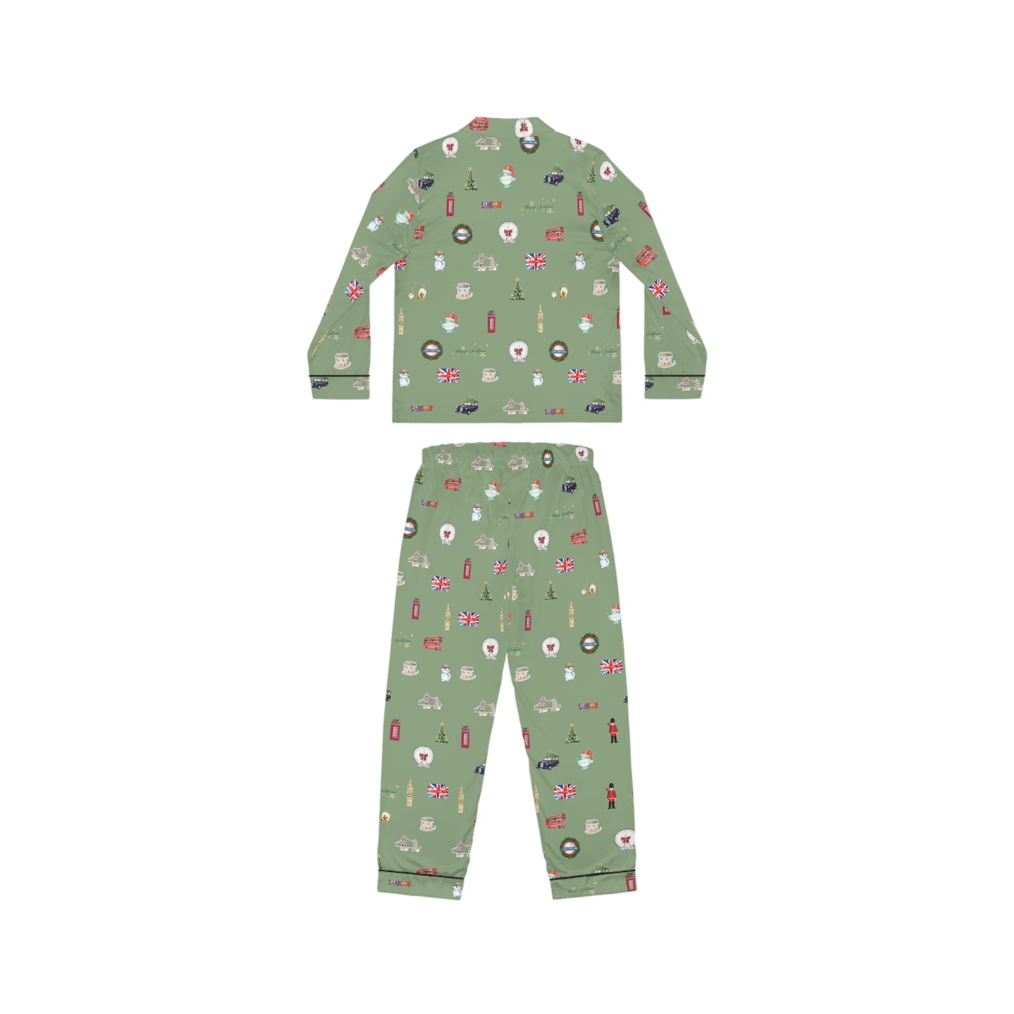 London Christmas Green Holidays Women's Satin Pajamas
