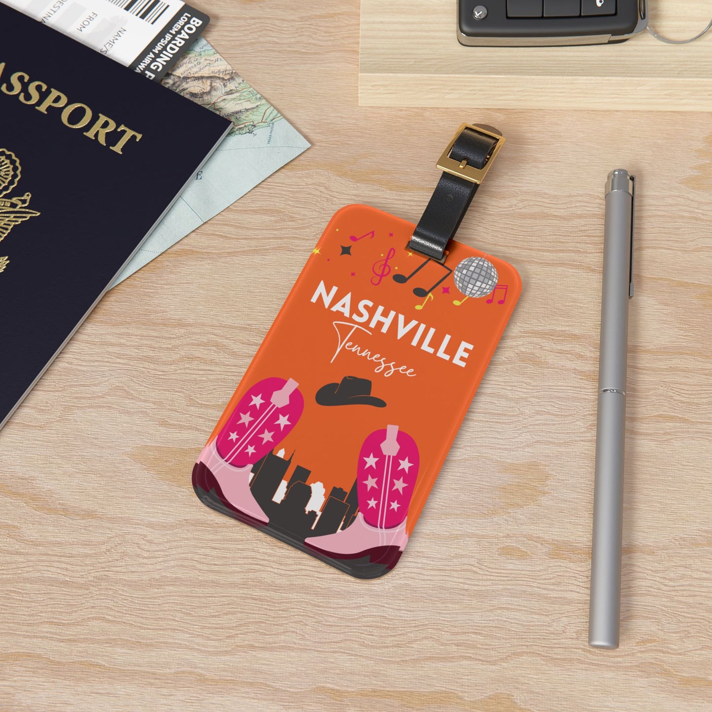 Nashville Tennessee Acrylic Travel Luggage Tag - Bachelorette, Group, Travel Gift