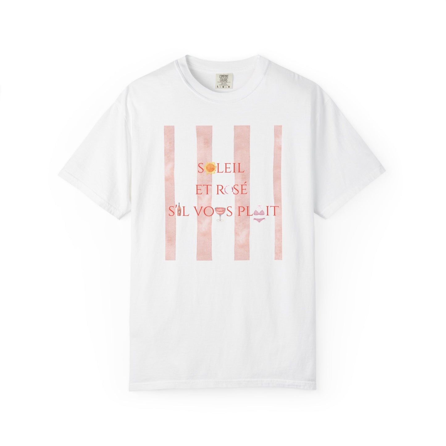 France-Inspired Rosé Summer Striped T-Shirt, Graphic Tee With French Vibes