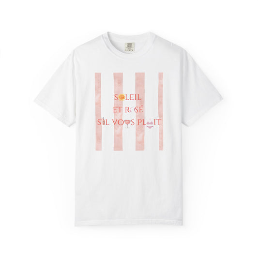 France-Inspired Rosé Summer Striped T-Shirt, Graphic Tee With French Vibes