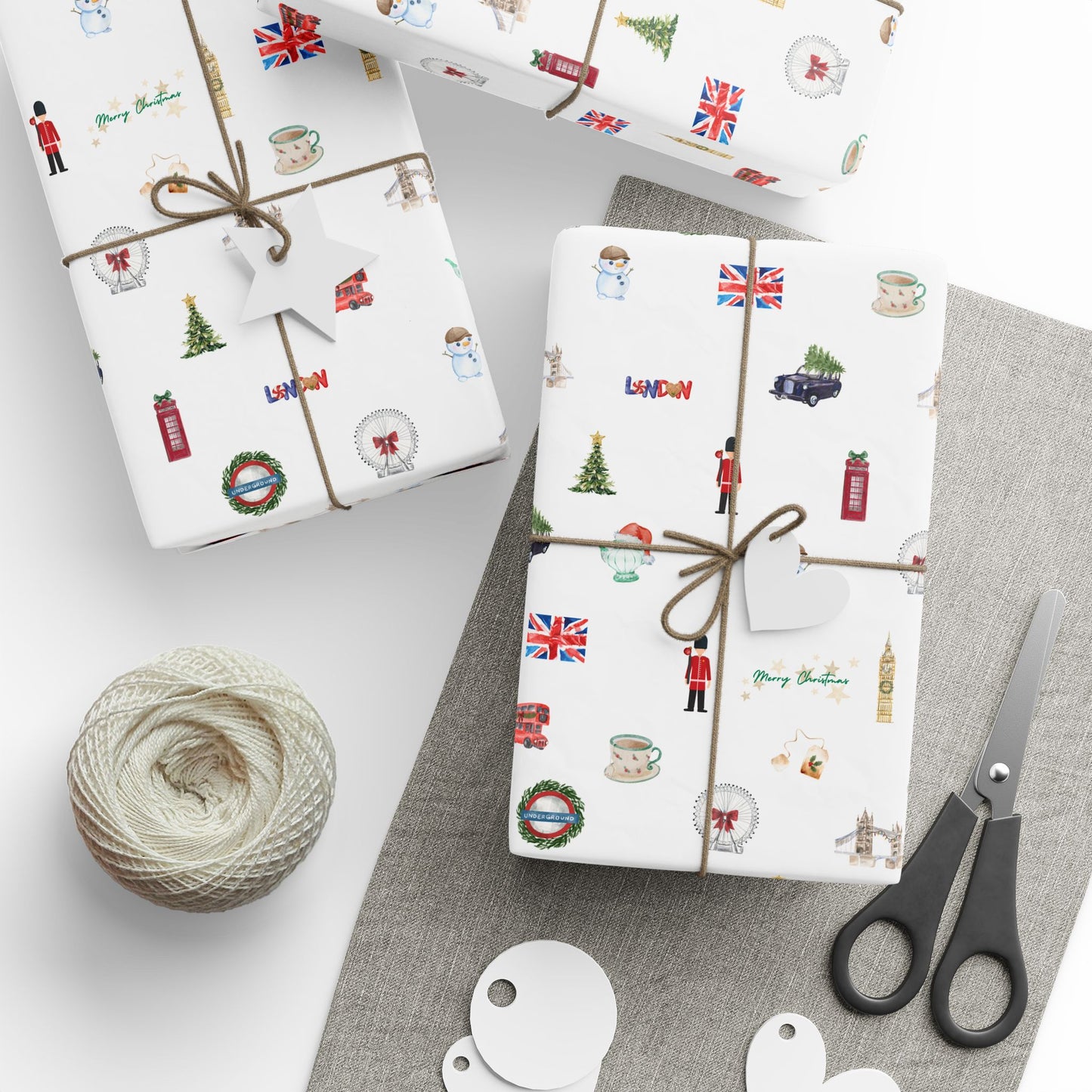 London Themed Christmas Festive Whimsical Wrapping Paper For Holiday, Christmas Gifts