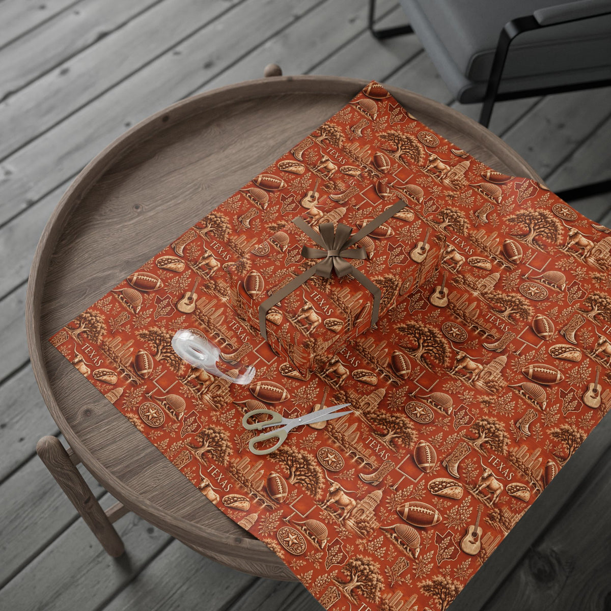 Austin, Texas Football Toile Wrapping Paper: Burnt Orange and White Gift Wrap