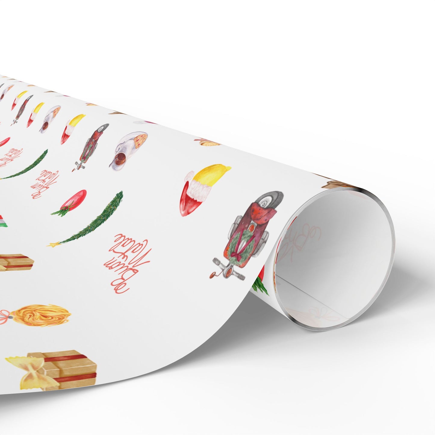 Italian Themed Christmas Festive Whimsical Wrapping Paper For Holiday, Christmas Gifts and Presents