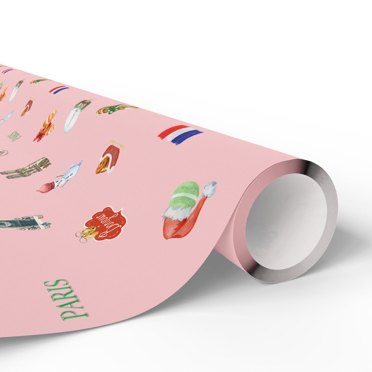 Paris France Pink Themed Christmas Festive Whimsical Wrapping Paper For Holiday, Christmas Gifts