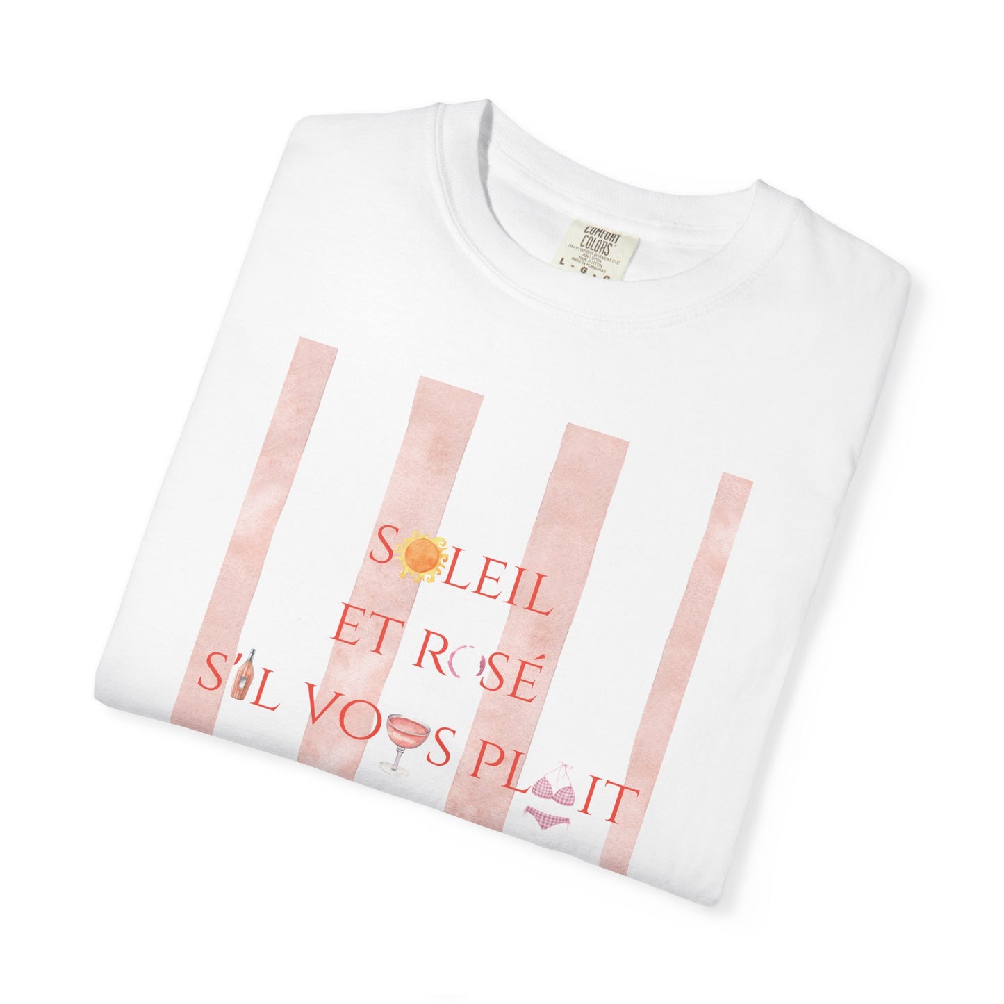France-Inspired Rosé Summer Striped T-Shirt, Graphic Tee With French Vibes