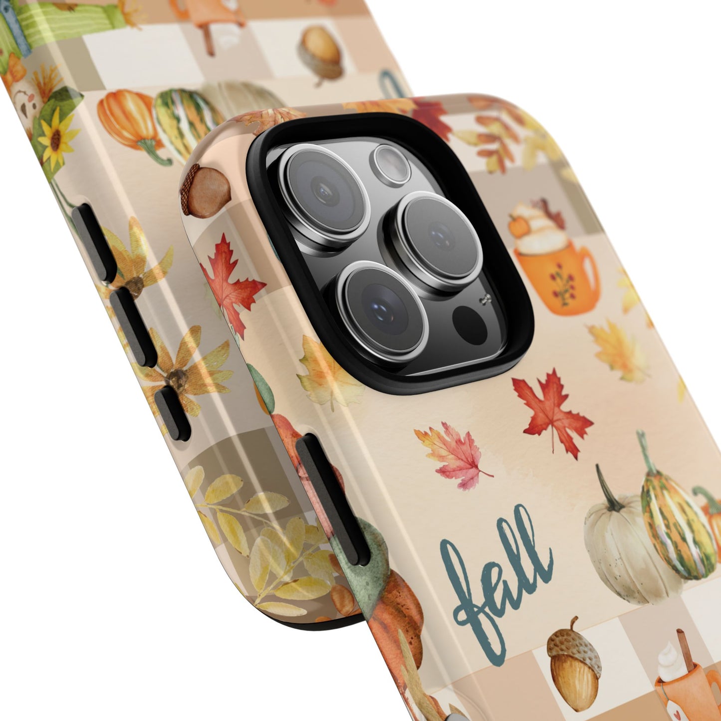 Fall Theme Phone Case, Autumn Vibes, Fall Leaves and Pumpkin Scene, Colorful Tough Case Phone Cover
