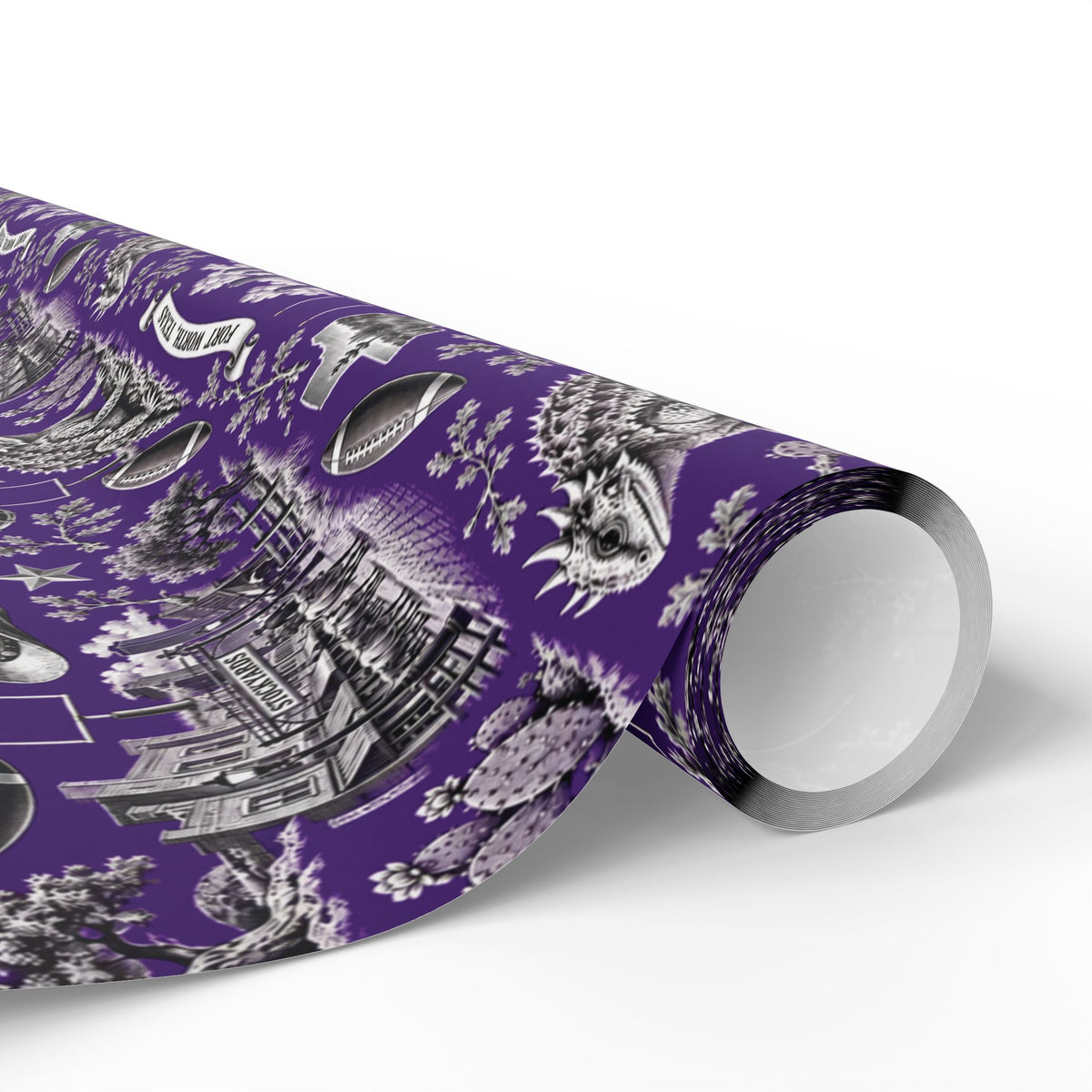 Fort Worth, Texas Football Toile Wrapping Paper: Purple and White Gift Wrap