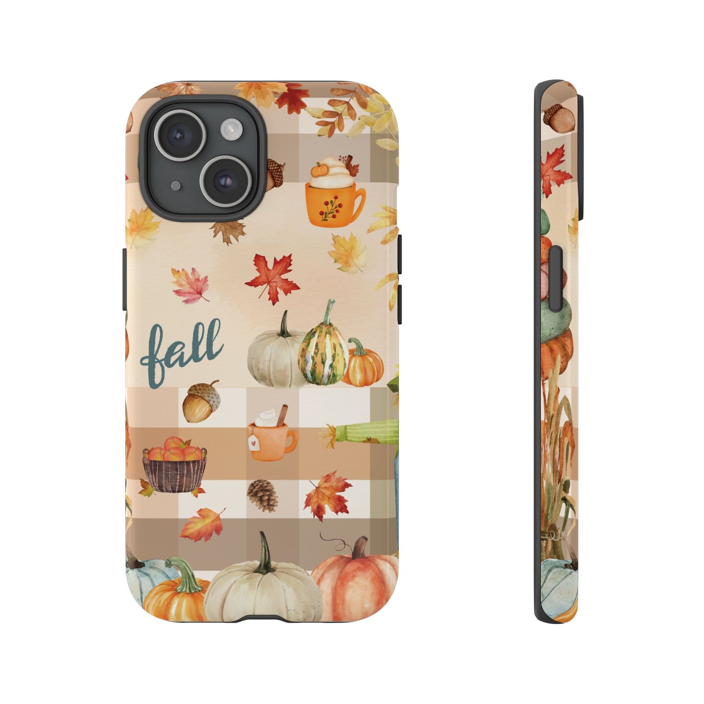Fall Theme Phone Case, Autumn Vibes, Fall Leaves and Pumpkin Scene, Colorful Tough Case Phone Cover
