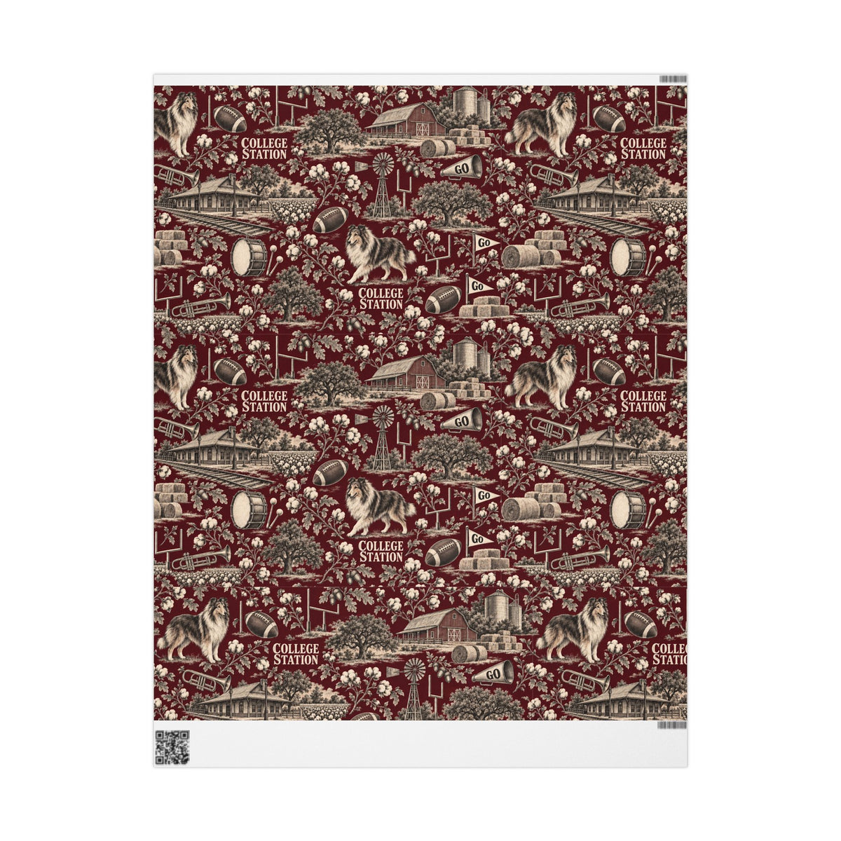 College Station, Texas Football Toile Wrapping Paper: Maroon and White Gift Wrap